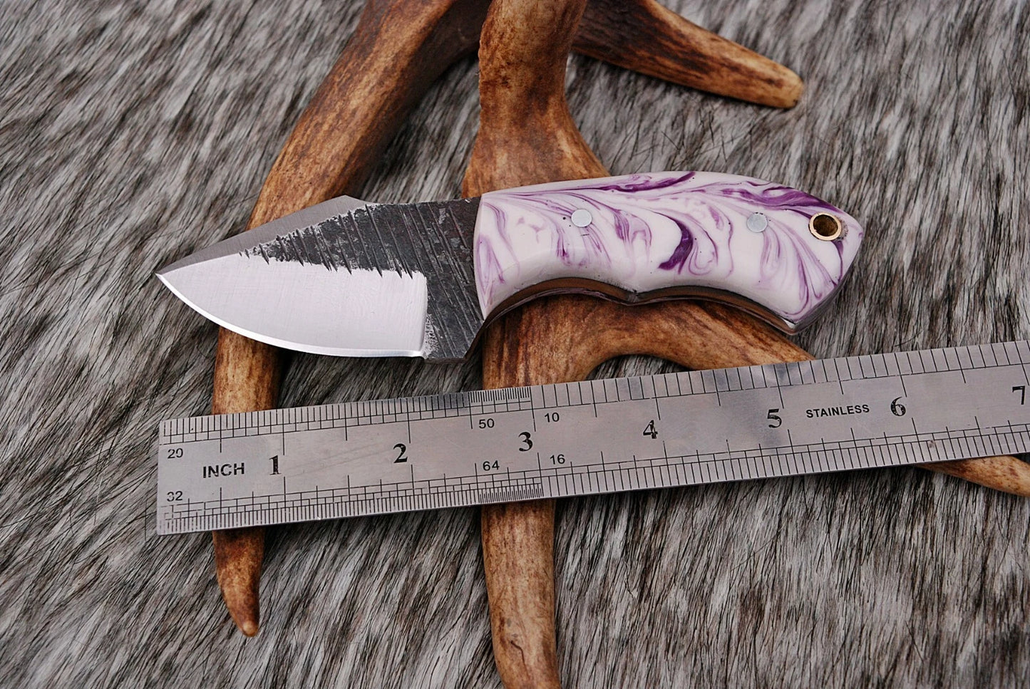 HAND FORGED RAILROAD SPIKE CARBON STEEL KNIFE &RISEN HANDLE AH DAMASCUS