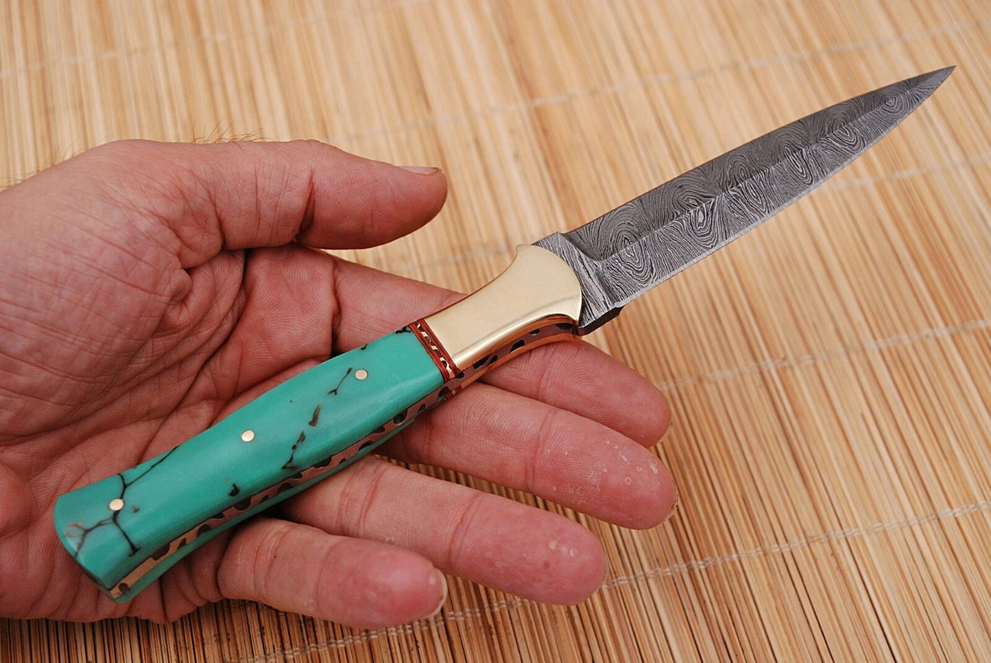 HAND FORGED DAMASCUS STEEL DAGGER THROWING BOOT KNIFE & RISEN HANDLE