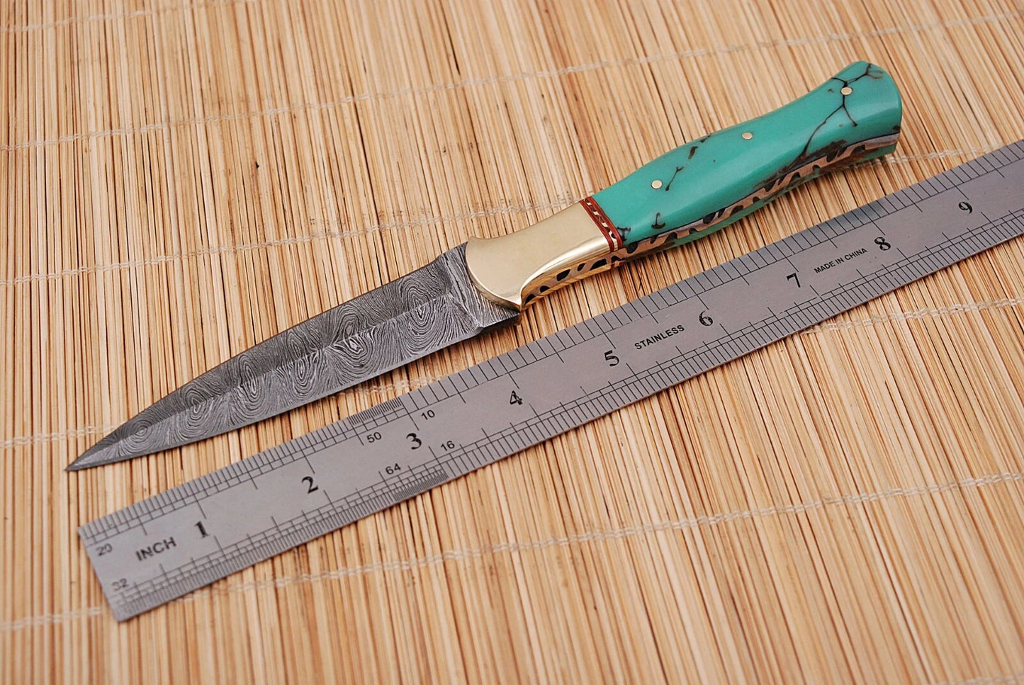 HAND FORGED DAMASCUS STEEL DAGGER THROWING BOOT KNIFE & RISEN HANDLE
