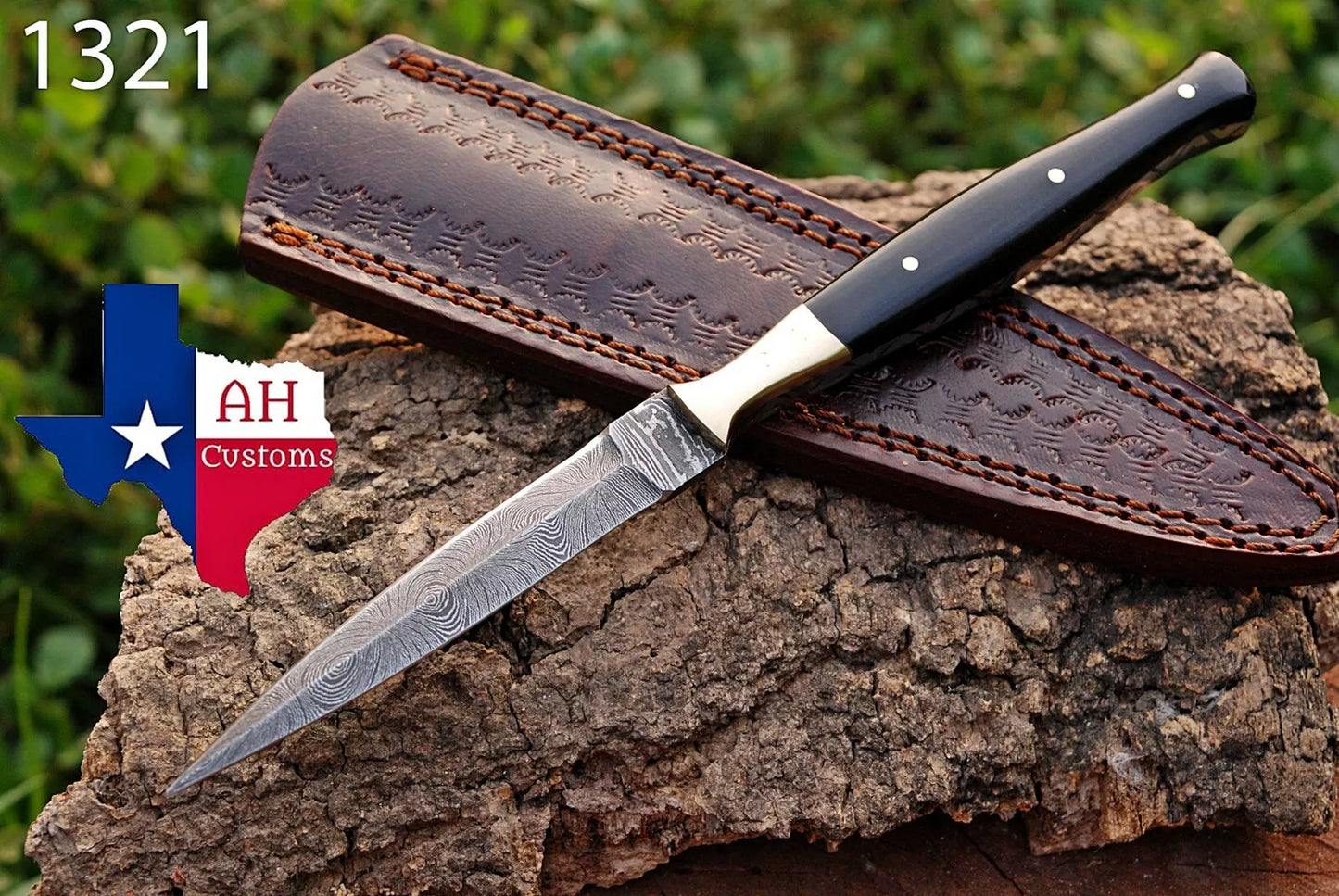 HAND FORGED DAMASCUS STEEL DAGGER THROWING BOOT KNIFE & HORN HANDLE SURVIVAL EDC