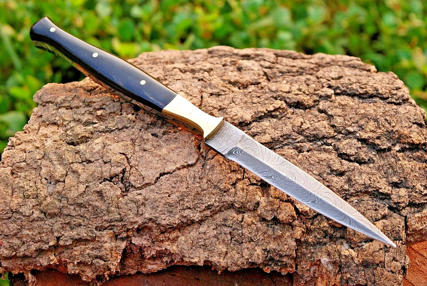 HAND FORGED DAMASCUS STEEL DAGGER THROWING BOOT KNIFE & HORN HANDLE SURVIVAL EDC