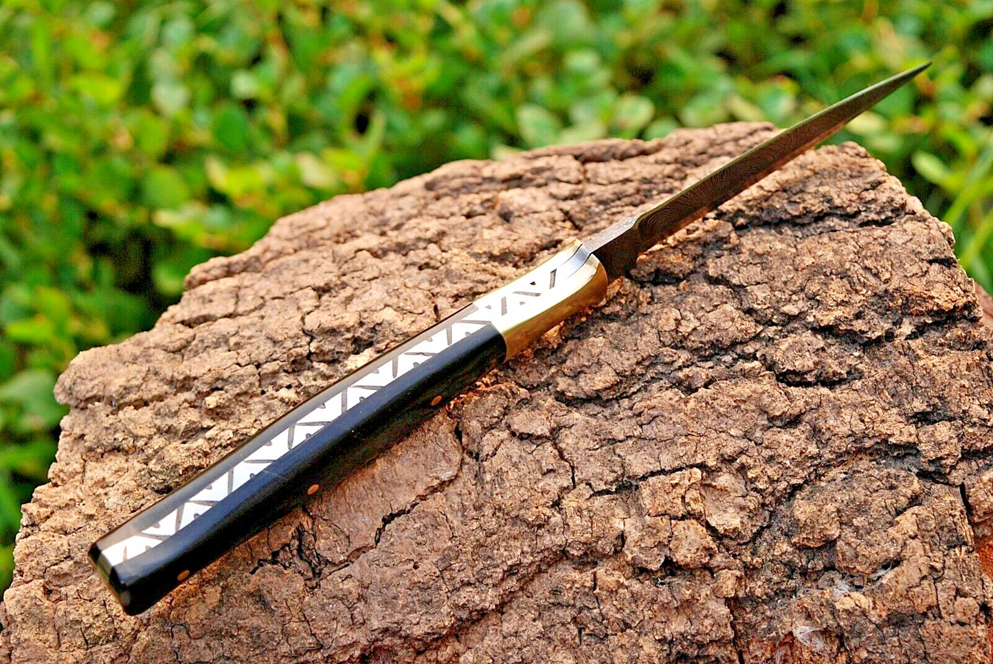 HAND FORGED DAMASCUS STEEL DAGGER THROWING BOOT KNIFE & HORN HANDLE SURVIVAL EDC
