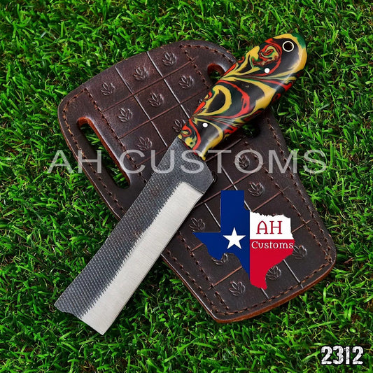 HAND FORGED RAIL ROAD BULL CUTTER/COWBOY KNIFE & RISEN HANDLE