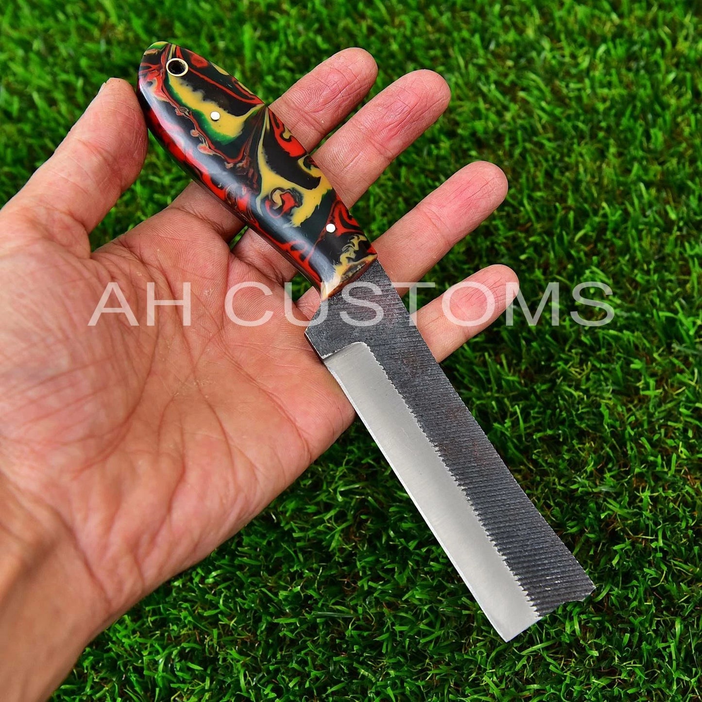 HAND FORGED RAIL ROAD BULL CUTTER/COWBOY KNIFE & RISEN HANDLE