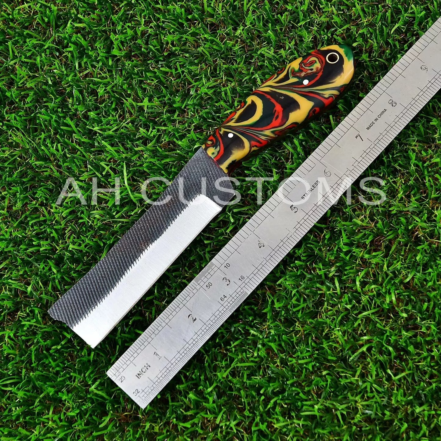 HAND FORGED RAIL ROAD BULL CUTTER/COWBOY KNIFE & RISEN HANDLE