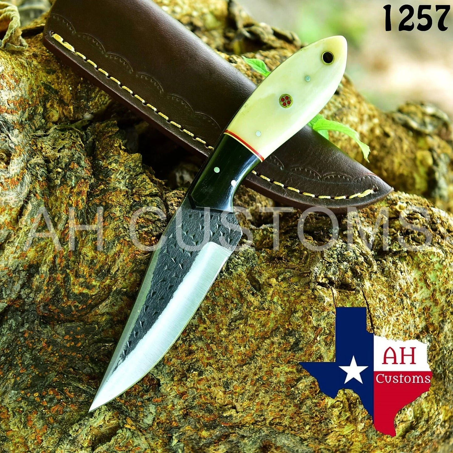 HAND FORGED RAILROAD SPIKE HIGH CARBON STEEL KNIFE & BONE HANDLE