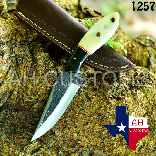 HAND FORGED RAILROAD SPIKE HIGH CARBON STEEL KNIFE & BONE HANDLE