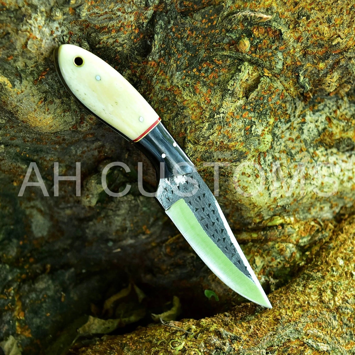 HAND FORGED RAILROAD SPIKE HIGH CARBON STEEL KNIFE & BONE HANDLE