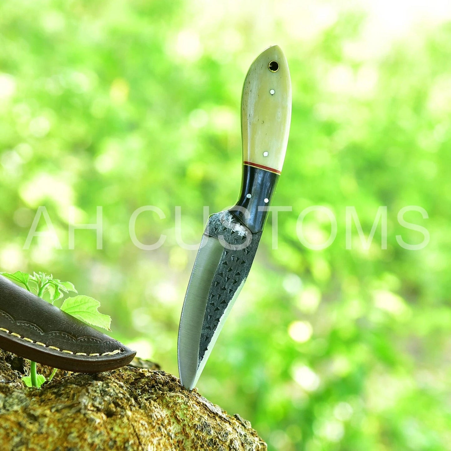 HAND FORGED RAILROAD SPIKE HIGH CARBON STEEL KNIFE & BONE HANDLE