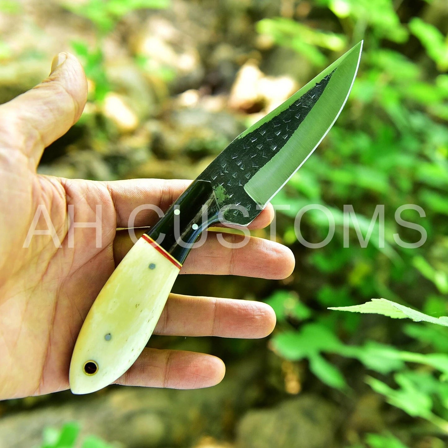 HAND FORGED RAILROAD SPIKE HIGH CARBON STEEL KNIFE & BONE HANDLE