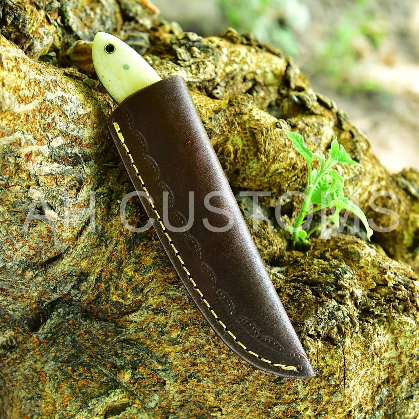 HAND FORGED RAILROAD SPIKE HIGH CARBON STEEL KNIFE & BONE HANDLE