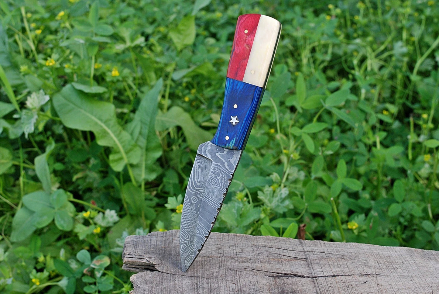 HAND FORGED DAMASCUS STEEL HUNTING KNIFE & TEXAS FLAG HANDLE