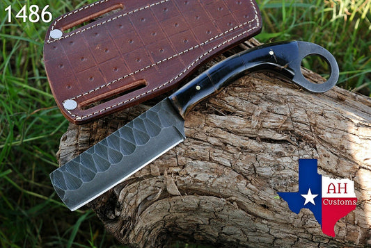 HAND FORGED RAIL ROAD STEEL BULL CUTTER KNIFE & RISEN HANDLE