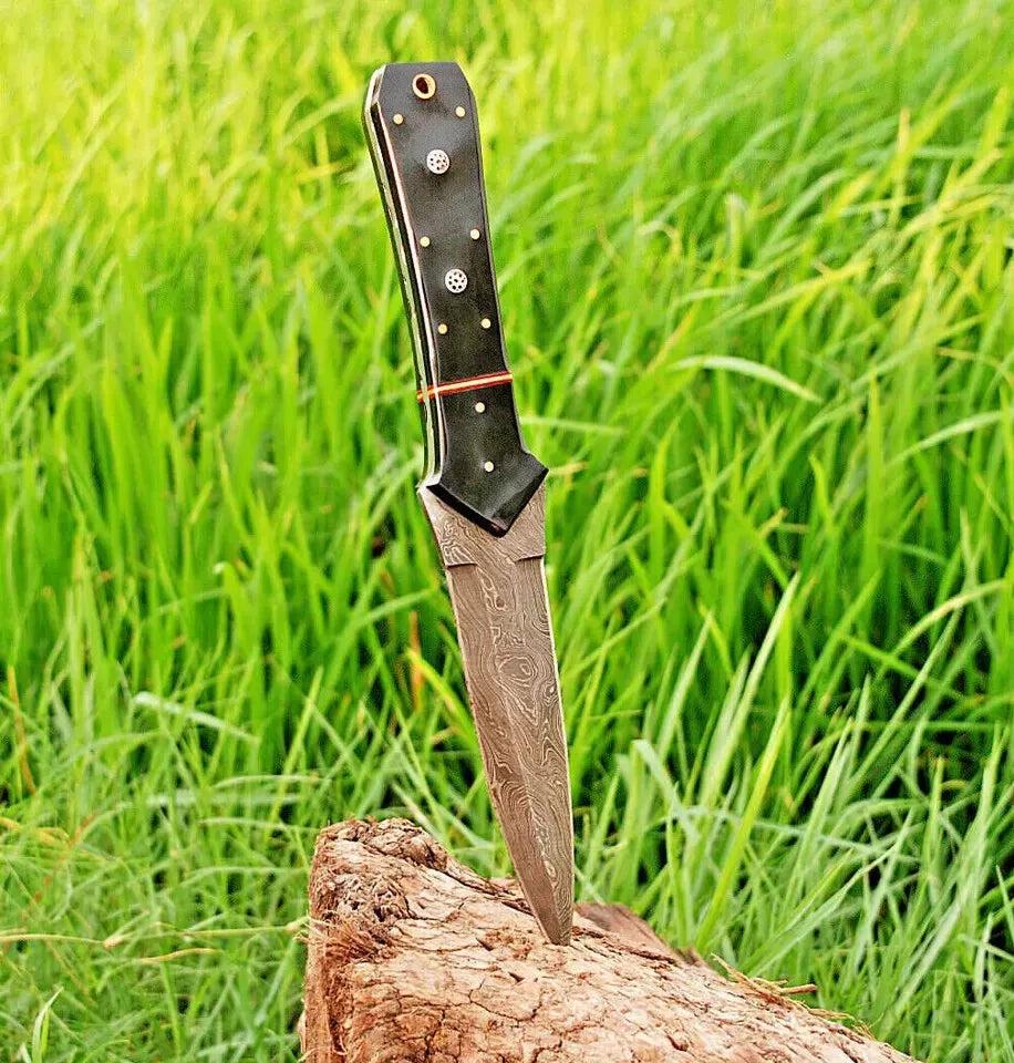 HANDMADE DAMASCUS STEEL DOUBLE EDGE BLADE DAGGER BOOT KNIFE HUNTING SURVIVAL
