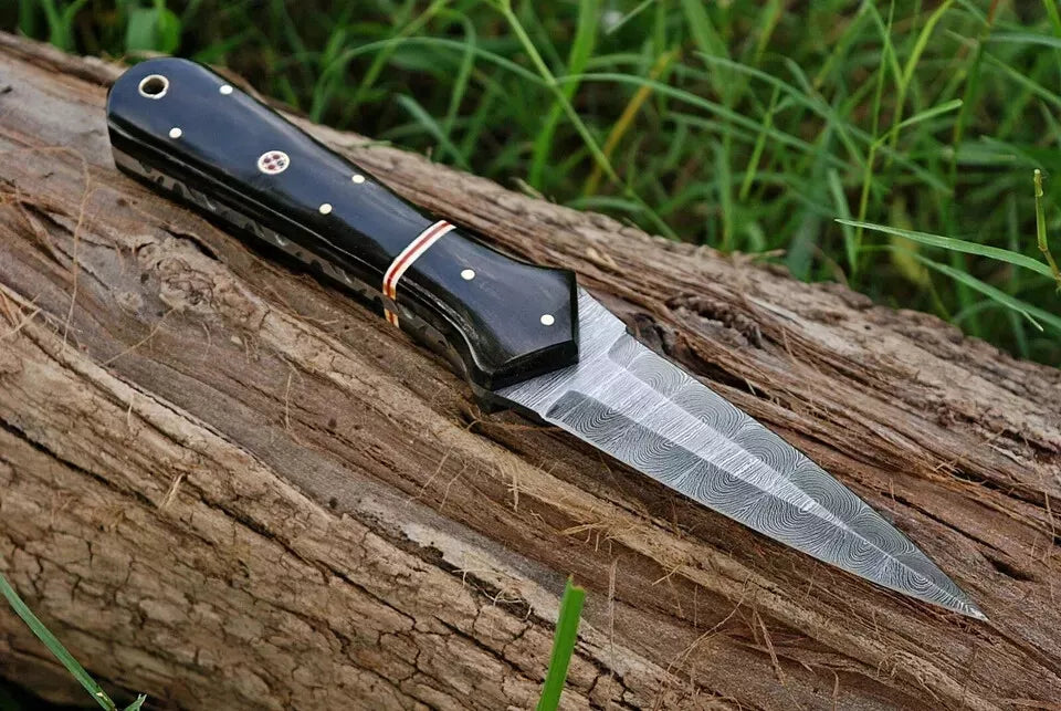 HANDMADE DAMASCUS STEEL DOUBLE EDGE BLADE DAGGER BOOT KNIFE HUNTING SURVIVAL