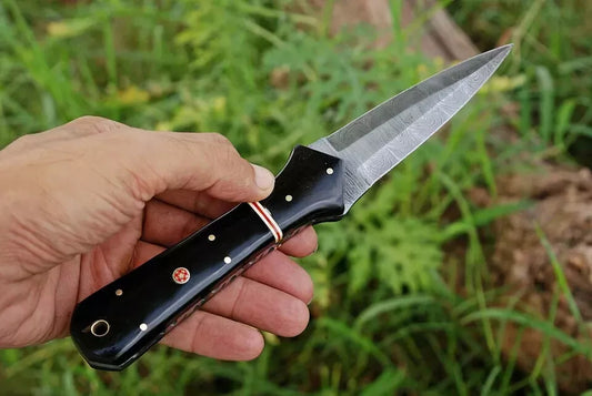 HANDMADE DAMASCUS STEEL DOUBLE EDGE BLADE DAGGER BOOT KNIFE HUNTING SURVIVAL