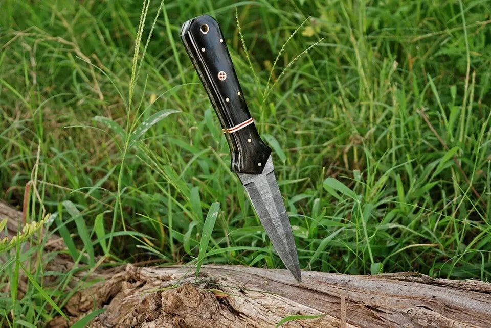HANDMADE DAMASCUS STEEL DOUBLE EDGE BLADE DAGGER BOOT KNIFE HUNTING SURVIVAL