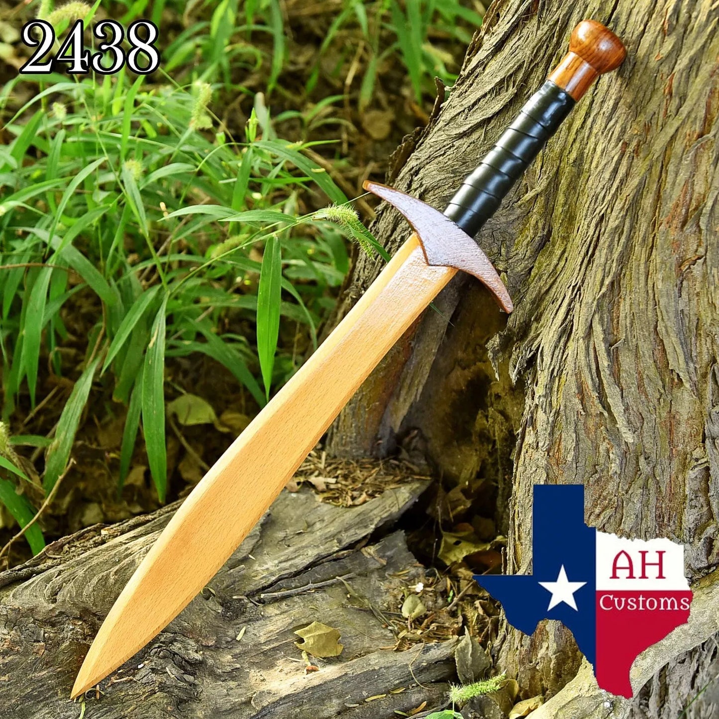 Medieval Pretend Play Practice Sheesham Wood Wooden Dagger w/ Leather Handle