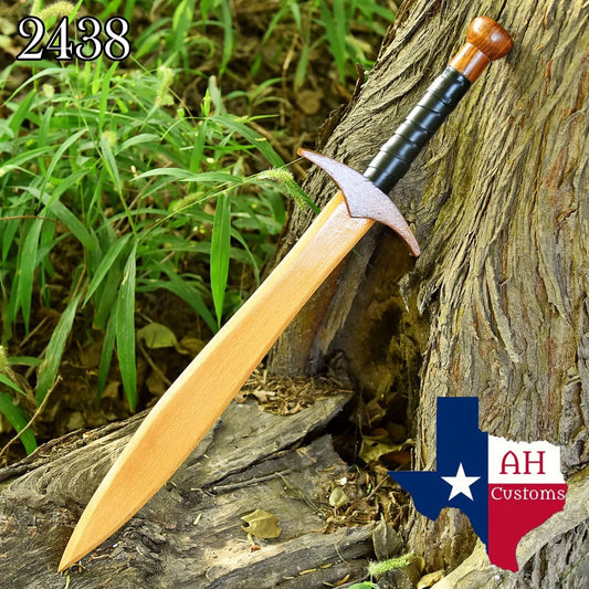 Medieval Pretend Play Practice Sheesham Wood Wooden Dagger w/ Leather Handle