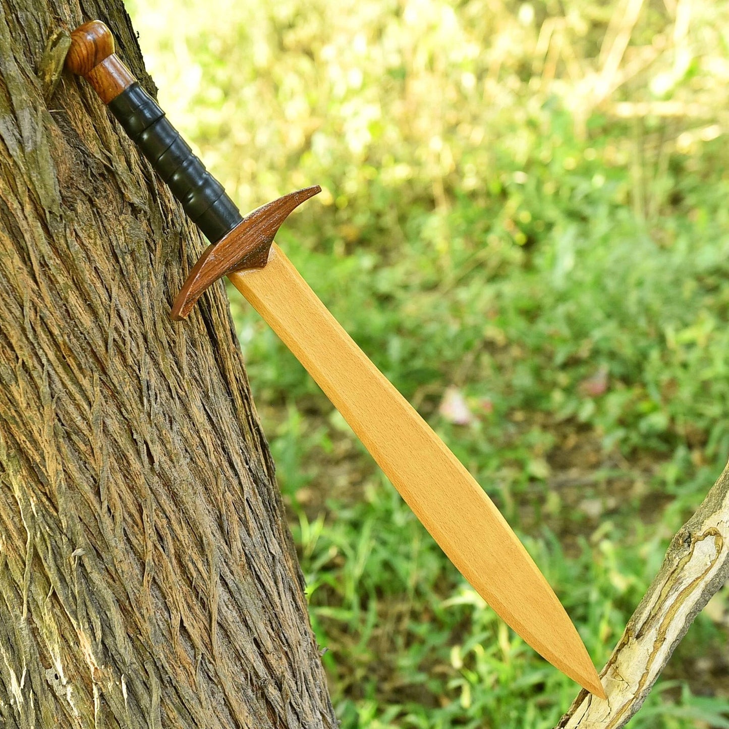 Medieval Pretend Play Practice Sheesham Wood Wooden Dagger w/ Leather Handle