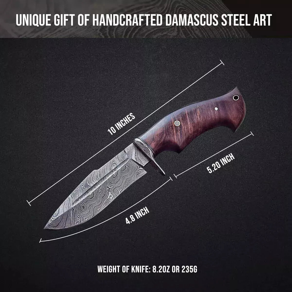 Custom Handmade Damascus Steel Bowie Hunting Knife Wood Handle W/ Sheath
