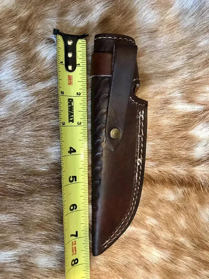 7.5 Inch Normal Hand Made Pure Leather Sheath For Fixed Blade Knife Embossed
