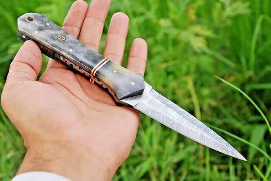 CUSTOM HANDMADE FORGED DAMASCUS STEEL BOOT KNIFE DAGGER HUNTING KNIFE