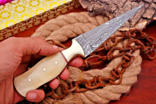 Double-Edged V42 Military Damascus Dagger boot Knife Scottish dirk Camel bone