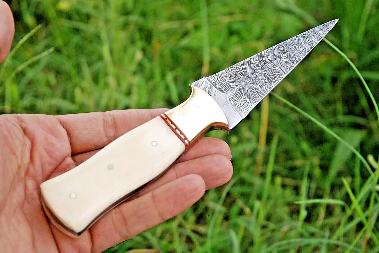 Double-Edged V42 Military Damascus Dagger boot Knife Scottish dirk Camel bone