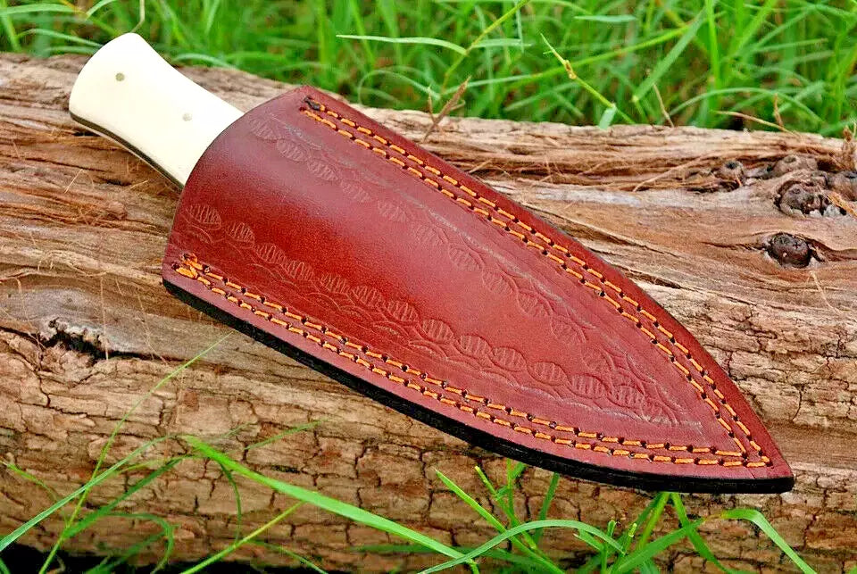Double-Edged V42 Military Damascus Dagger boot Knife Scottish dirk Camel bone