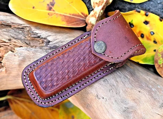 Handmade Cowhide Leather Sheath for 5 Inch Folding Knife – Engraved EDC Tool Holder