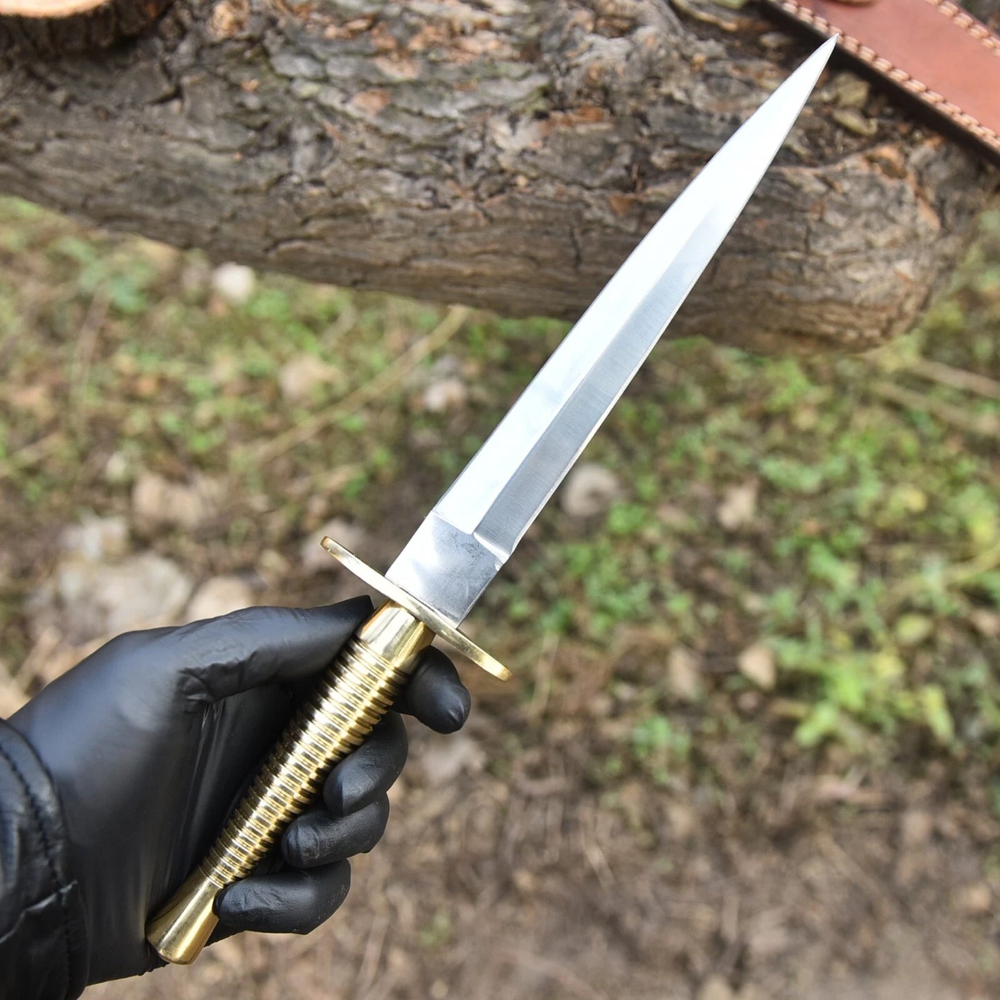 British Army Fairbairn Sykes Commando Knife 3rd Pat Brass Handle With Cover