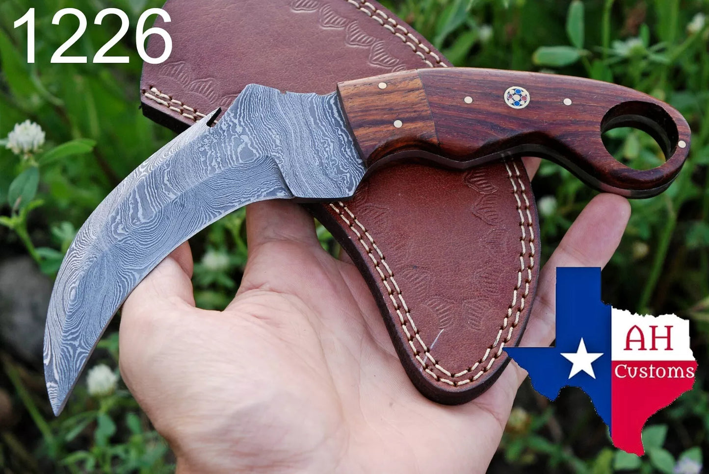 HAND FORGED DAMASCUS STEEL KARAMBIT COMBAT KNIFE WITH ROSE WOOD HANDLE AH-
