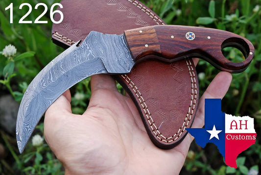 HAND FORGED DAMASCUS STEEL KARAMBIT COMBAT KNIFE WITH ROSE WOOD HANDLE AH-