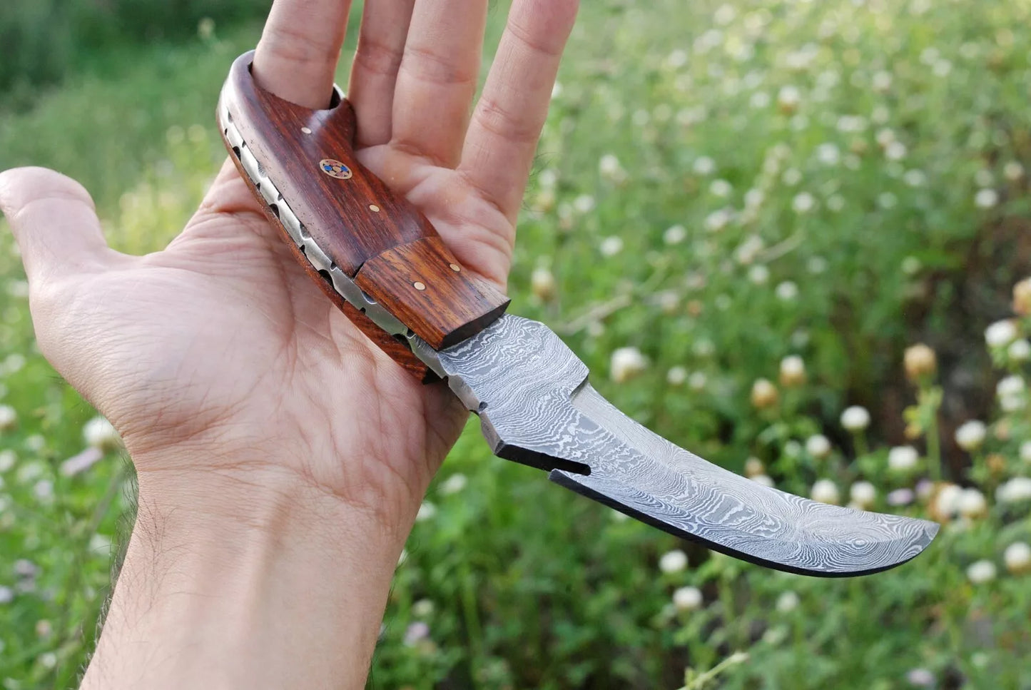HAND FORGED DAMASCUS STEEL KARAMBIT COMBAT KNIFE WITH ROSE WOOD HANDLE AH-