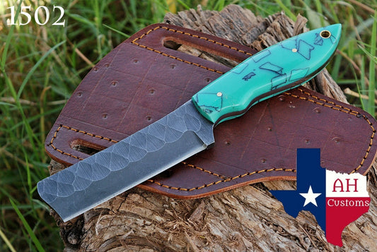 HAND FORGED RAIL ROAD BULL CUTTER/COWBOY KNIFE & RISEN HANDLE