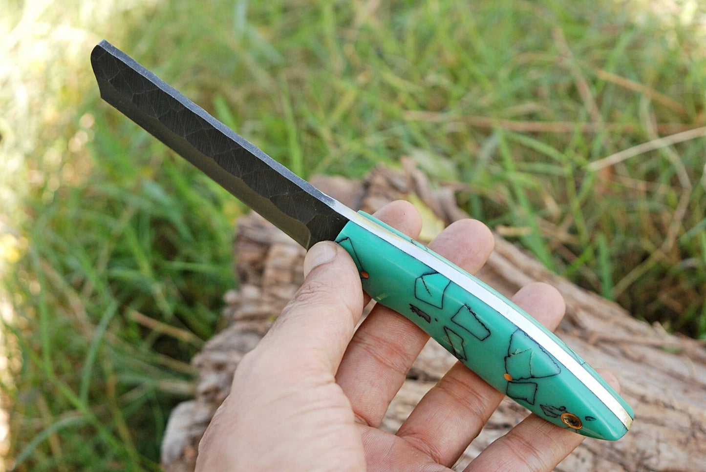 HAND FORGED RAIL ROAD BULL CUTTER/COWBOY KNIFE & RISEN HANDLE