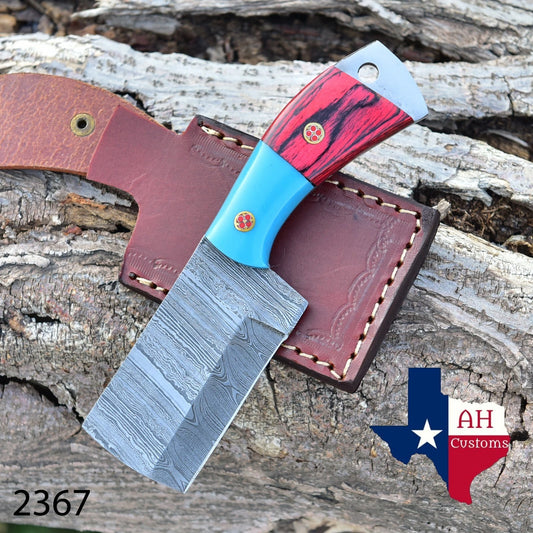 Custom Handmade Damascus Steel Mini Fixed Blade Knife with Wood & Risen Handle – 512 Layers Compact Outdoor & Collector Knife with Leather Sheath