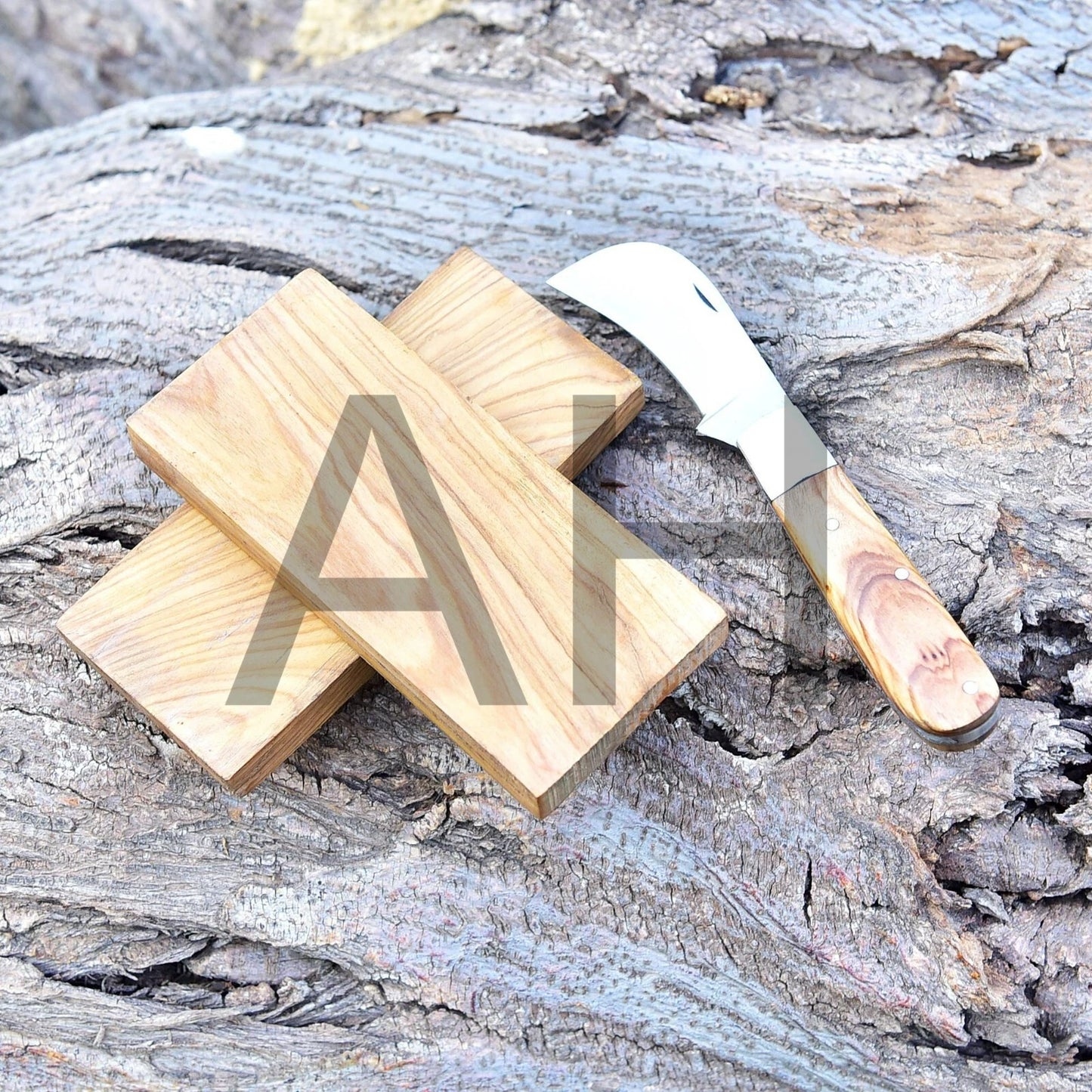 HAND MADE HIGH CARBON STEEL Hawkbill FOLDING POCKET KNIFE& OLIVE WOOD HANDLE