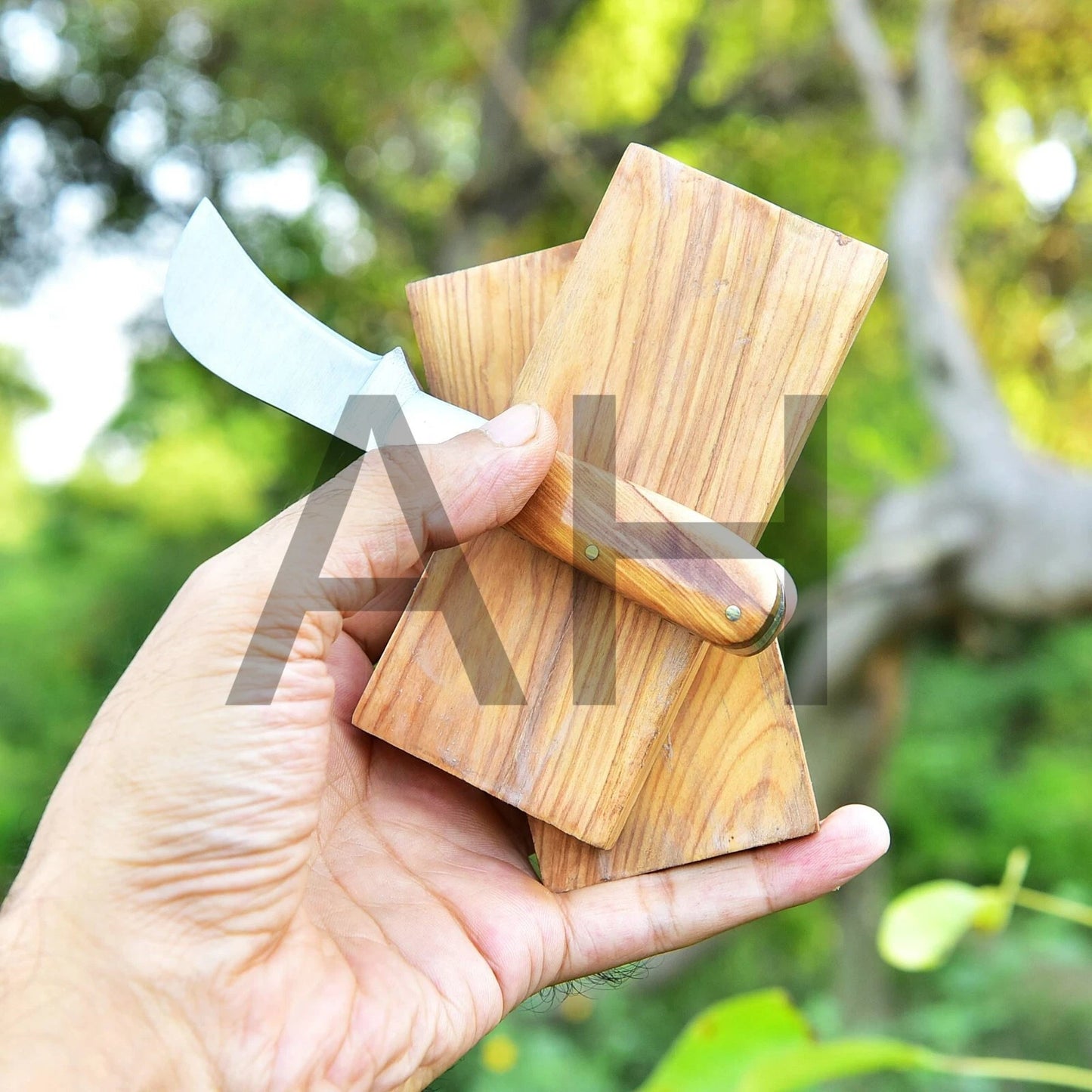 HAND MADE HIGH CARBON STEEL Hawkbill FOLDING POCKET KNIFE& OLIVE WOOD HANDLE