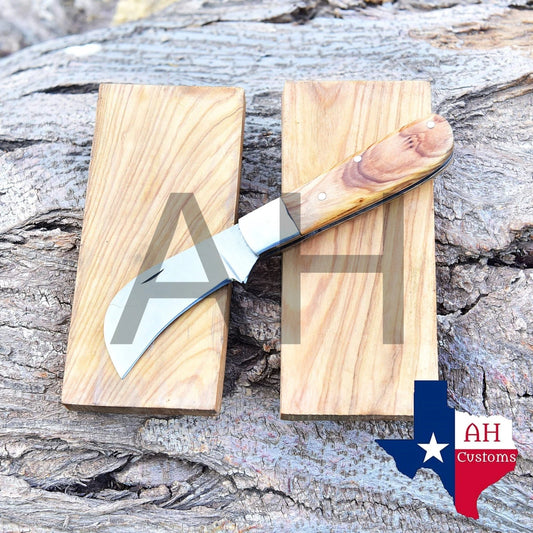 HAND MADE HIGH CARBON STEEL Hawkbill FOLDING POCKET KNIFE& OLIVE WOOD HANDLE