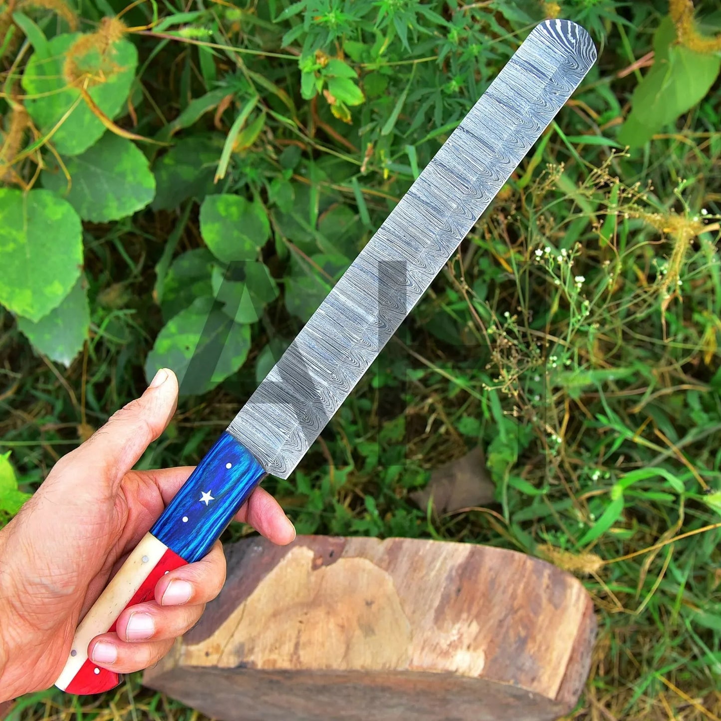 15"Inch Damascus Steel Brisket Knife / Ham Knife /Carving Knife"&TEXAS FLAG