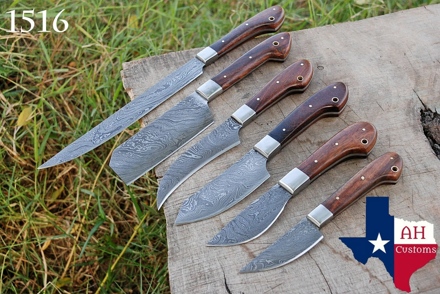 6 HAND FORGED DAMASCUS STEEL CHEF KITCHEN KNIFE SET W/ WOOD HANDLE