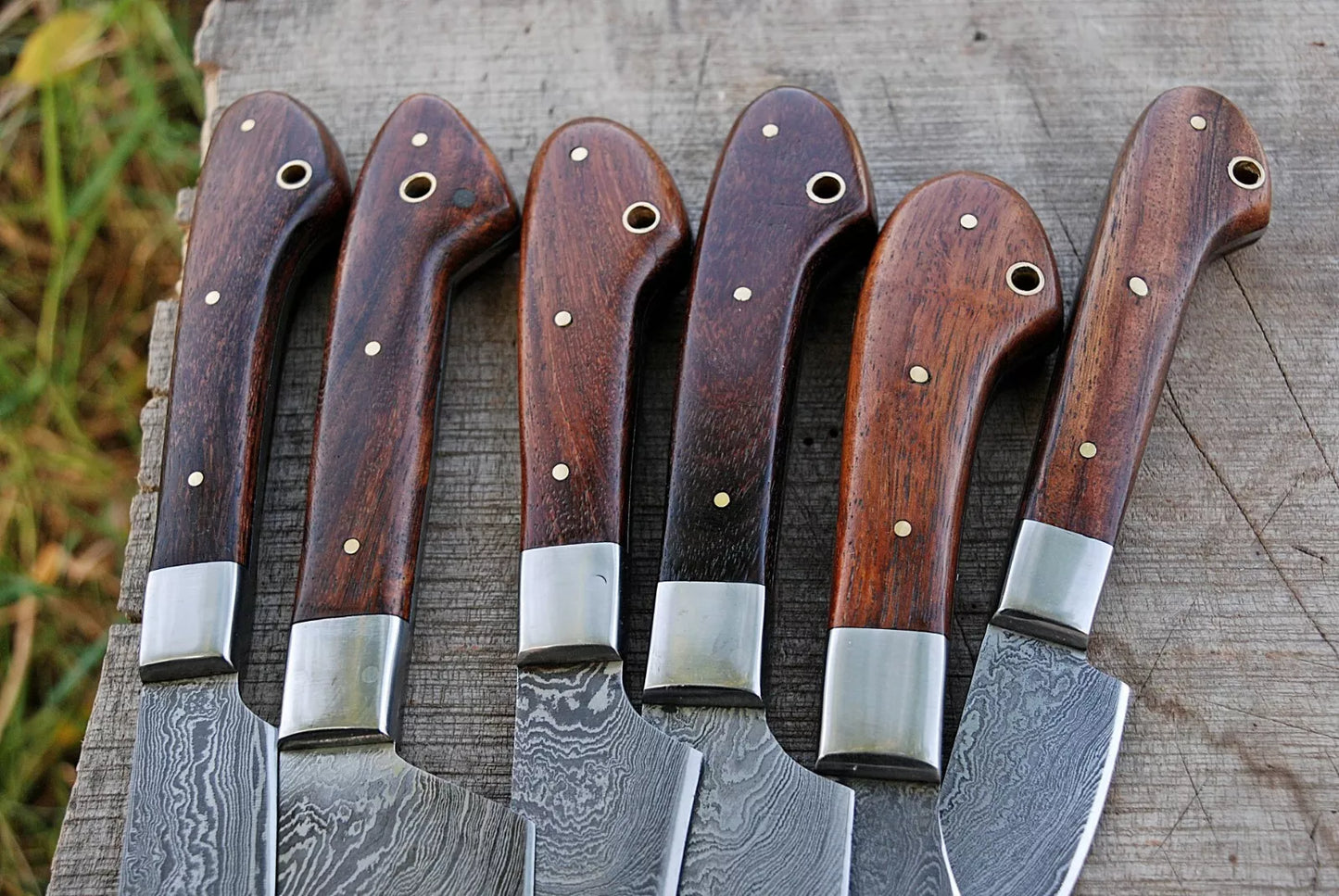 6 HAND FORGED DAMASCUS STEEL CHEF KITCHEN KNIFE SET W/ WOOD HANDLE
