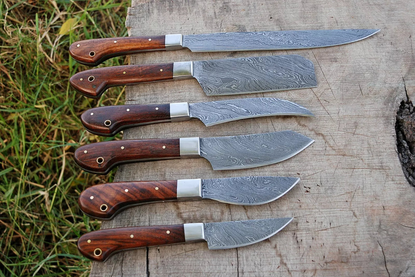 6 HAND FORGED DAMASCUS STEEL CHEF KITCHEN KNIFE SET W/ WOOD HANDLE