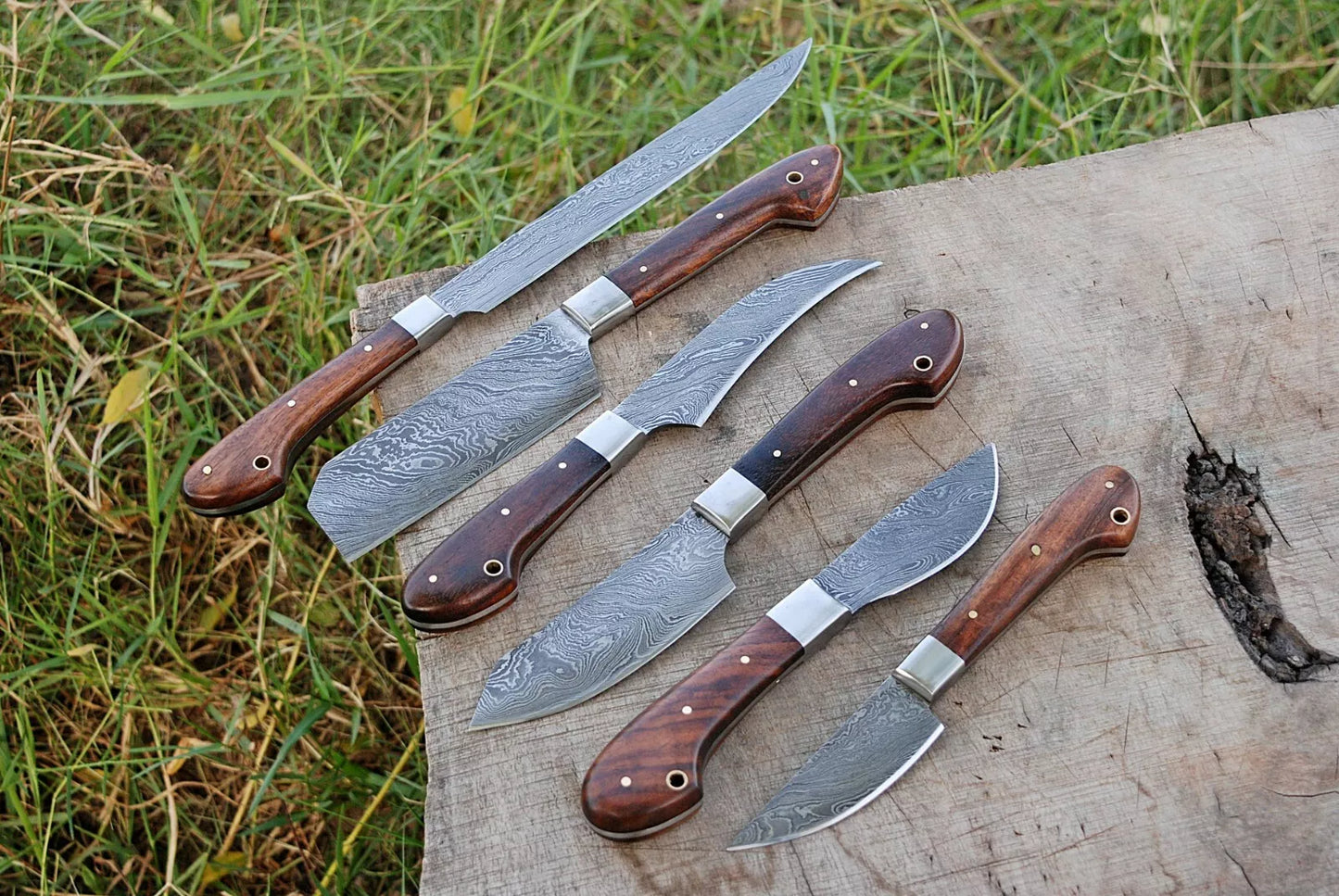 6 HAND FORGED DAMASCUS STEEL CHEF KITCHEN KNIFE SET W/ WOOD HANDLE