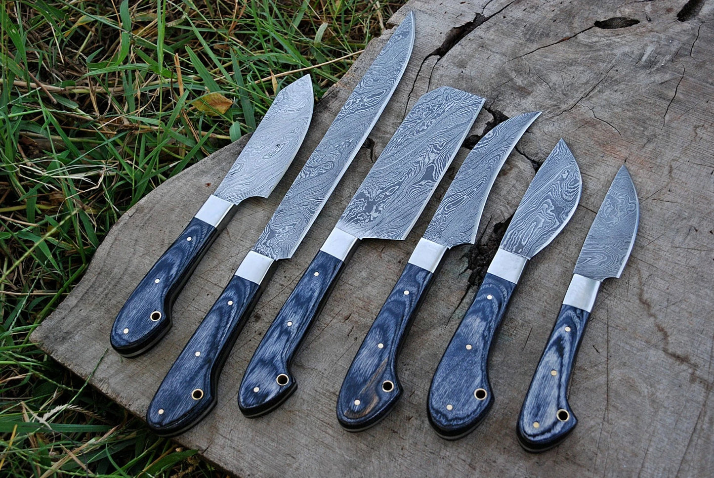 6 HAND FORGED DAMASCUS STEEL CHEF KITCHEN KNIFE SET W/STAIN WOOD HANDLE