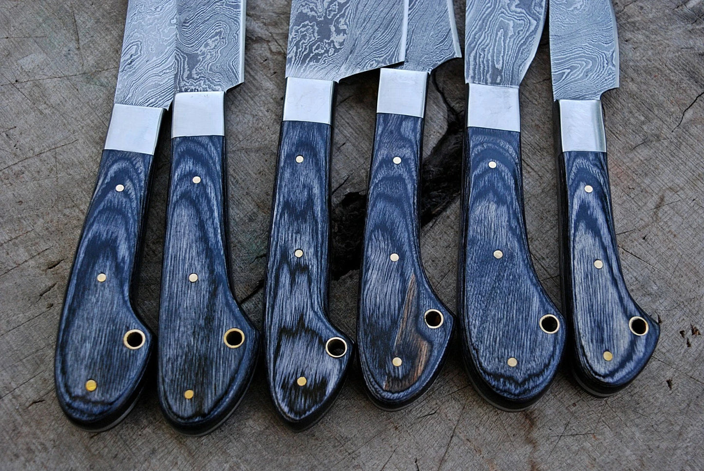 6 HAND FORGED DAMASCUS STEEL CHEF KITCHEN KNIFE SET W/STAIN WOOD HANDLE