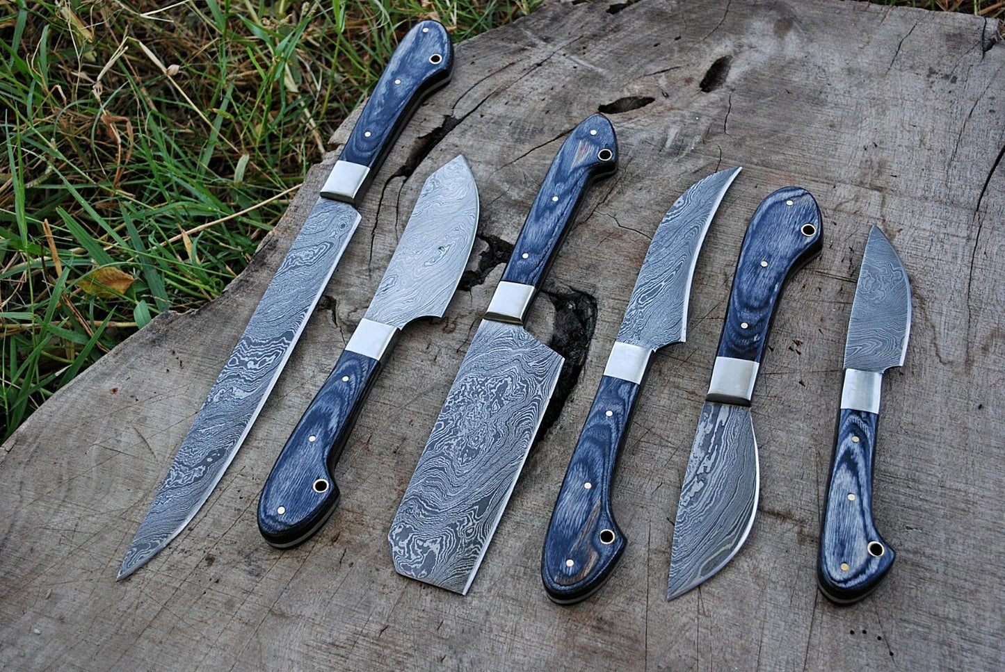 6 HAND FORGED DAMASCUS STEEL CHEF KITCHEN KNIFE SET W/STAIN WOOD HANDLE