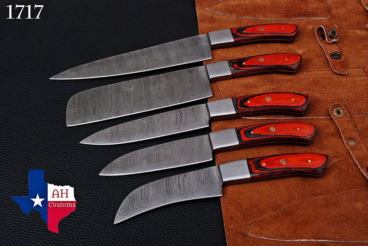 5 HAND FORGED DAMASCUS STEEL CHEF KITCHEN KNIFE SET W/WOOD HANDLE
